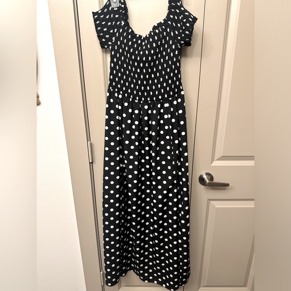 Black with white polka dot off-the-shoulder dress - Picture 3 of 3
